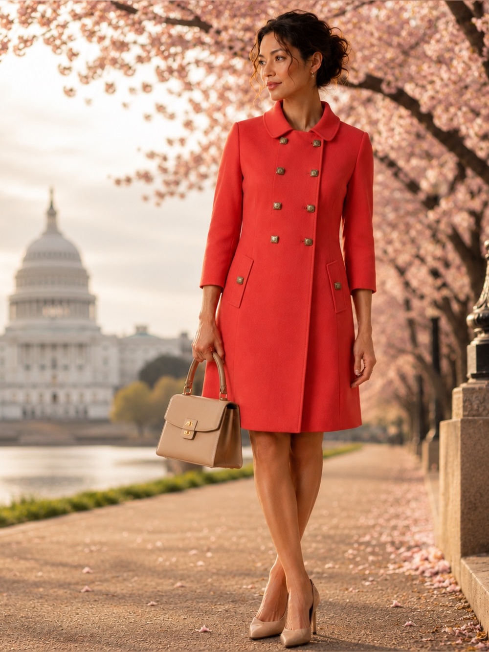 Vintage Rizik Bros Washington Coral Orange Double Breasted Coat Mod 1960s